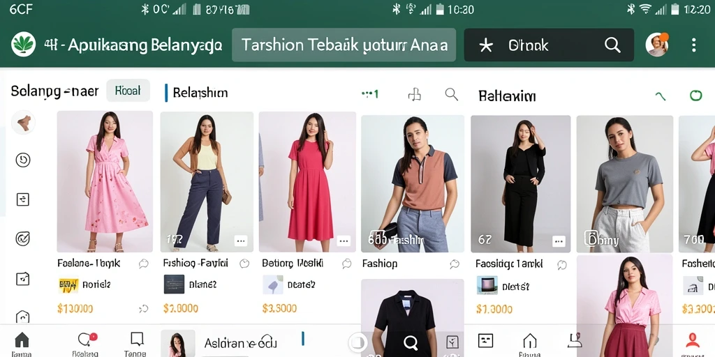 Antarmuka aplikasi 6CF menampilkan koleksi fashion terbaru dengan desain menarik.