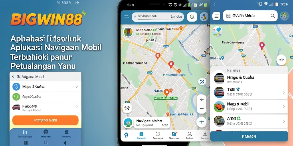 Antarmuka aplikasi BIGWIN88 yang menampilkan navigasi mobil secara jelas.