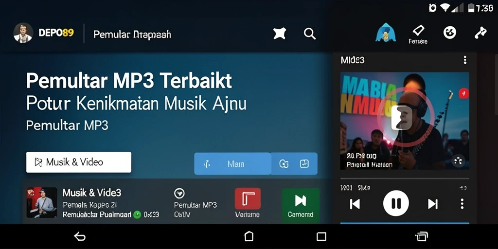 Antarmuka intuitif aplikasi DEPO89 dengan fungsi Pemutar MP3.