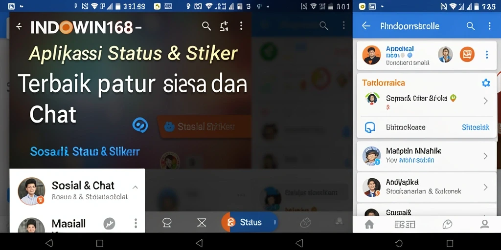 Tampilan aplikasi INDOWIN168 dengan stiker menarik dan status kreatif.