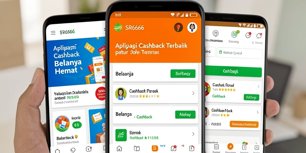 Antarmuka aplikasi SR6666 menampilkan berbagai penawaran Cashback menarik.