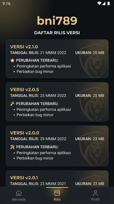 Riwayat Versi bni789 untuk Pengguna Android